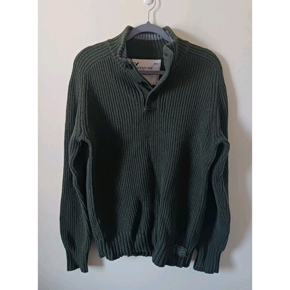 Vintage American Eagle‎ Mens Green Knit Sweater Shawl Neck Size L